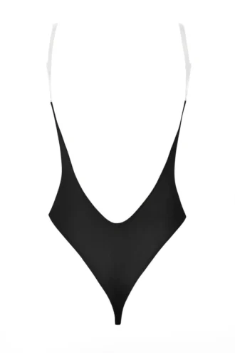 Body-ul cu tanga și bretele invizibile din plasă moale, de la Intimates, în culoarea negru