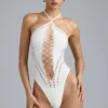 Body-ul de vară cu șnururi și gât halter, de culoare ivoriu Body-ul de vară cu șnururi și gât halter, de culoare ivoriu
