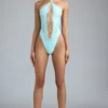 Body-ul de vară cu șnururi și gât halter, în albastru gheață Body-ul de vară cu șnururi și gât halter, în albastru gheață