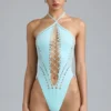 Body-ul de vară cu șnururi și gât halter, în albastru gheață Body-ul de vară cu șnururi și gât halter, în albastru gheață