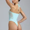 Body-ul de vară cu șnururi și gât halter, în albastru gheață Body-ul de vară cu șnururi și gât halter, în albastru gheață