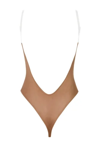 Body-ul tanga cu bretele invizibile din plasă moale Intimates, culoare miere