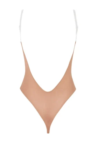 Body-ul tanga cu bretele invizibile din plasă moale Intimates, culoare piersică caldă