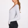 Body Verity cu mâneci lungi, decolteu adânc și model ribat, în culoarea gri