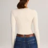 Body Ziva din modal, cu guler rotund și mâneci lungi, în culoarea crem