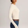 Body Ziva din modal, cu guler rotund și mâneci lungi, în culoarea crem