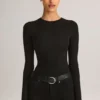 Body Ziva din modal, cu guler rotund și mâneci lungi, în negru