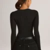 Body Ziva din modal, cu guler rotund și mâneci lungi, în negru