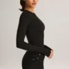 Body Ziva din modal, cu guler rotund și mâneci lungi, în negru