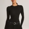 Body Ziva din modal, cu guler rotund și mâneci lungi, în negru