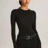 Body Ziva din modal, cu guler rotund și mâneci lungi, în negru