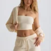 Bolero scurt cu glugă din jersey periat, culoare Ecru Bolero scurt cu glugă din jersey periat, culoare Ecru
