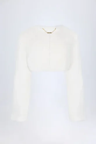 Bolero scurt din blană artificială Almerinda, alb