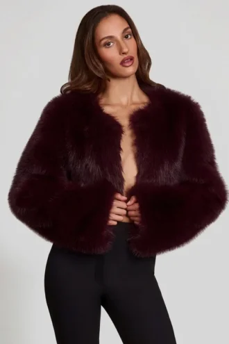 Bolero scurt din blană artificială Almerinda, culoare vin