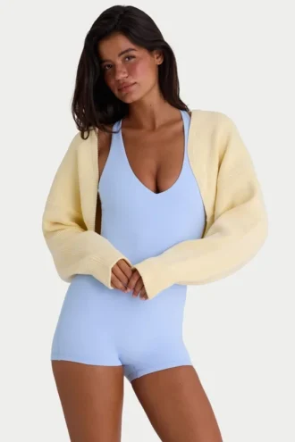 Bolero scurt din tricot cu nervuri, culoare lămâie