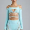 Bolero scurt Pixie cu ornamente, albastru gheață