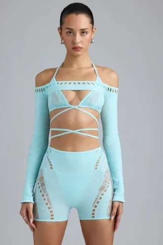 bolero scurt pixie cu ornamente albastru ghea 1 330x495 - Bolero scurt Pixie cu ornamente, albastru gheață