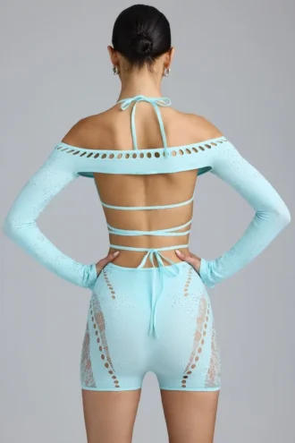 bolero scurt pixie cu ornamente albastru ghea 2 330x495 - Bolero scurt Pixie cu ornamente, albastru gheață