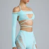 Bolero scurt Pixie cu ornamente, albastru gheață