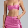 Braletă cropped din denim metalic Kennedy, roz intens Braletă cropped din denim metalic Kennedy, roz intens