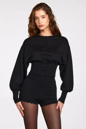 Cardigan cu mâneci lungi din tricot Anele, negru