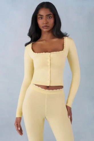 Cardigan cu mâneci lungi din tricot Tahlia, culoare galben unt