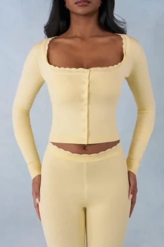 Cardigan cu mâneci lungi din tricot Tahlia, culoare galben unt