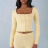 Cardigan cu mâneci lungi din tricot Tahlia, culoare galben unt Cardigan cu mâneci lungi din tricot Tahlia, culoare galben unt