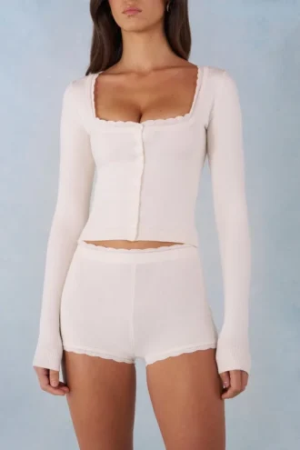 Cardigan cu mâneci lungi din tricot Tahlia, culoare Ivory