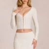 Cardigan decoltat din dantelă Odelia, de culoare ivoriu Cardigan decoltat din dantelă Odelia, de culoare ivoriu