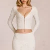 Cardigan decoltat din dantelă Odelia, de culoare ivoriu Cardigan decoltat din dantelă Odelia, de culoare ivoriu