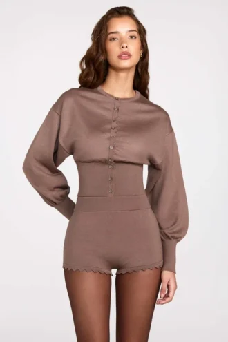Cardigan din tricot cu mâneci lungi Anele, culoare Mocha