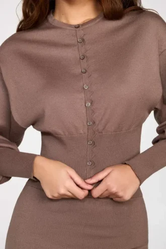Cardigan din tricot cu mâneci lungi Anele, culoare Mocha