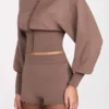 Pantaloni scurți din tricot cu talie medie Antonia, culoare Mocha Pantaloni scurți din tricot cu talie medie Antonia, culoare Mocha