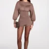 Pantaloni scurți din tricot cu talie medie Antonia, culoare Mocha Pantaloni scurți din tricot cu talie medie Antonia, culoare Mocha