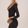 Cardigan Lola din plasă transparentă cu bordură din blană artificială, negru Cardigan Lola din plasă transparentă cu bordură din blană artificială, negru