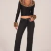 Cardigan Lola din plasă transparentă cu bordură din blană artificială, negru Cardigan Lola din plasă transparentă cu bordură din blană artificială, negru
