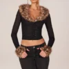 Cardigan Lola din plasă transparentă cu bordură din blană artificială, negru Cardigan Lola din plasă transparentă cu bordură din blană artificială, negru