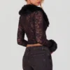 Cardigan Noemy din dantelă transparentă cu bordură din blană artificială, negru Cardigan Noemy din dantelă transparentă cu bordură din blană artificială, negru