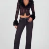Cardigan Noemy din dantelă transparentă cu bordură din blană artificială, negru Cardigan Noemy din dantelă transparentă cu bordură din blană artificială, negru