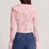 Cardigan Noemy din dantelă transparentă cu bordură din blană artificială, roz Cardigan Noemy din dantelă transparentă cu bordură din blană artificială, roz