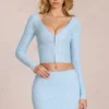 Cardigan Odelia din dantelă cu decolteu adânc, în albastru pudră Cardigan Odelia din dantelă cu decolteu adânc, în albastru pudră