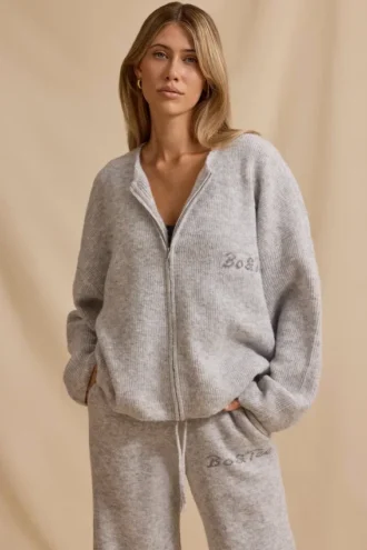 Cardigan oversized cu fermoar în culoarea Ice Marl