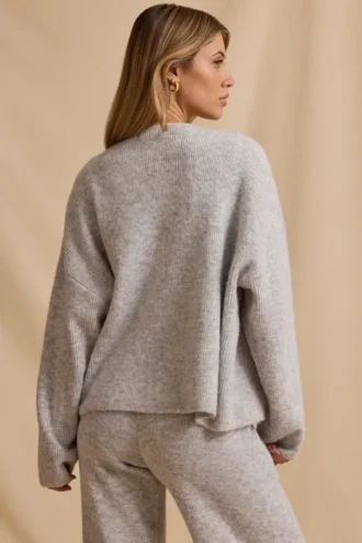 Cardigan oversized cu fermoar în culoarea Ice Marl