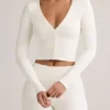 Cardigan scurt cu nervuri din modal Kiva, în culoarea alb Cardigan scurt cu nervuri din modal Kiva, în culoarea alb