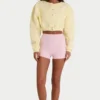 Cardigan scurt din jersey periat, cu nasturi, în galben deschis Cardigan scurt din jersey periat, cu nasturi, în galben deschis