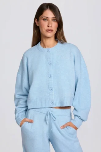 Cardigan scurt din tricot, albastru pudră Cardigan scurt din tricot, albastru pudră