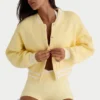 Cardigan scurt din tricot cu nasturi, în nuanța galben deschis Cardigan scurt din tricot cu nasturi, în nuanța galben deschis