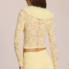 Cardigan Solaya din dantelă cu bordură din blană artificială, în culoarea galben lămâie Cardigan Solaya din dantelă cu bordură din blană artificială, în culoarea galben lămâie