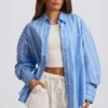 Cămașă oversized din poplin de bumbac cu dungi, în dungi albastre Cămașă oversized din poplin de bumbac cu dungi, în dungi albastre